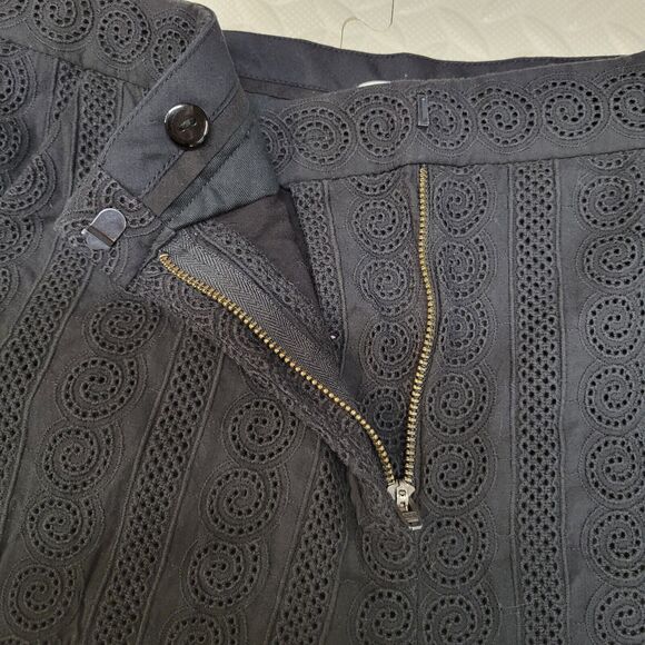 A.L.C. Pants Size 6 Black Lace Straight Leg Cropped High Rise Cotton Semi-Sheer - Picture 5 of 11